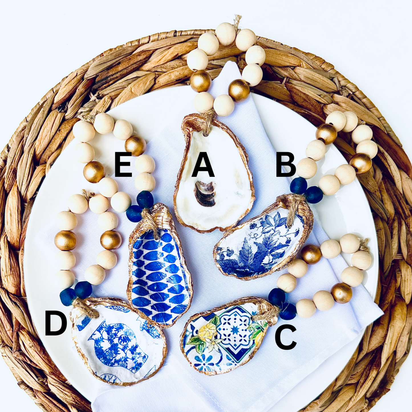 Decoupage Oyster Shell Napkin Ring: Santorini Collection