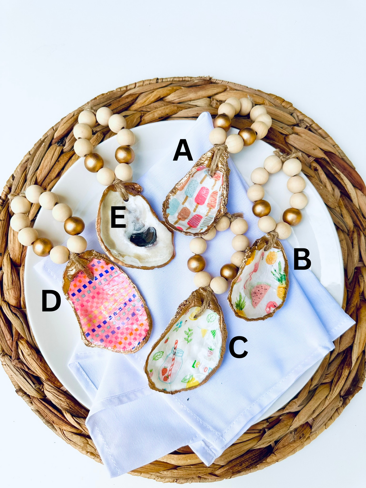 Decoupage Oyster Shell Napkin Ring: Summer Vibes Collection