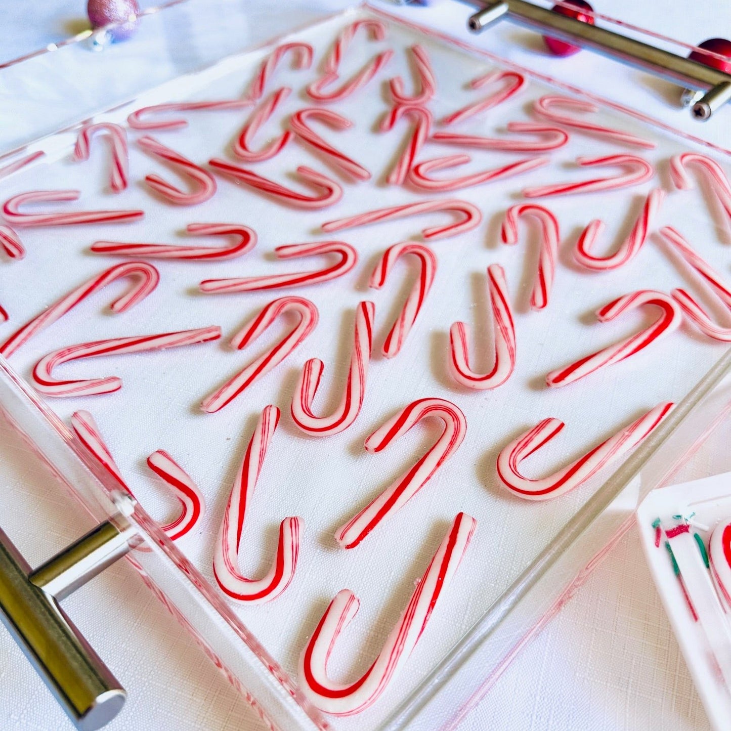 Candy Cane Acrylic Serving Tray and Coaster Set