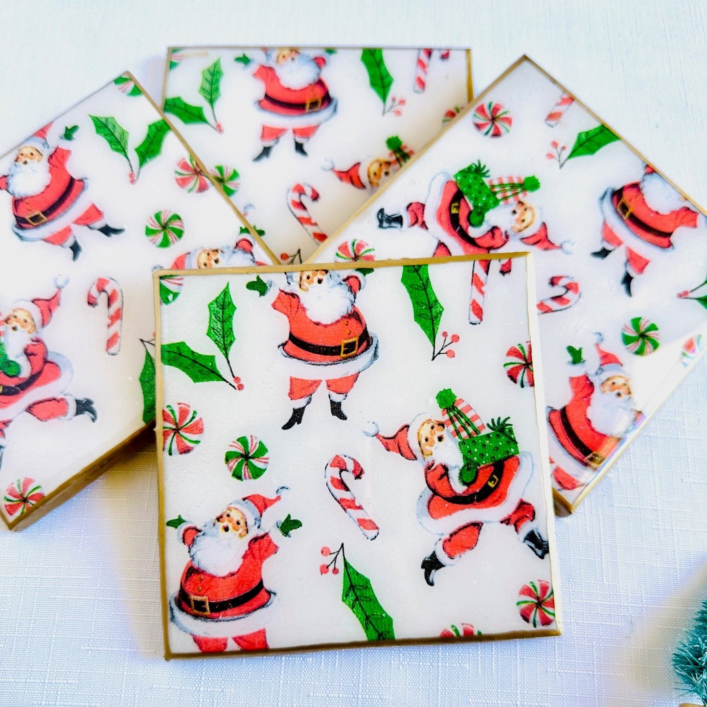 Vintage Santa Christmas Coasters - Set of 4