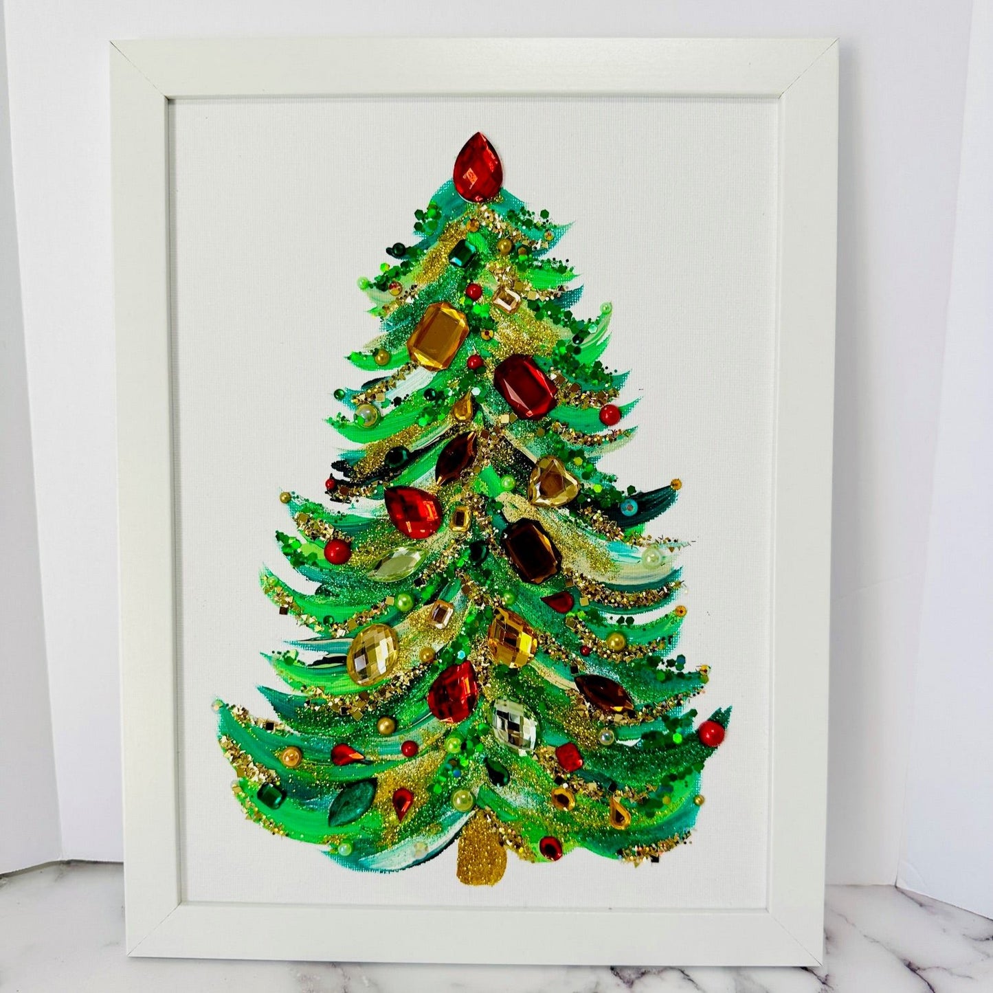 Christmas Tree Painting - Red, Green & Gold