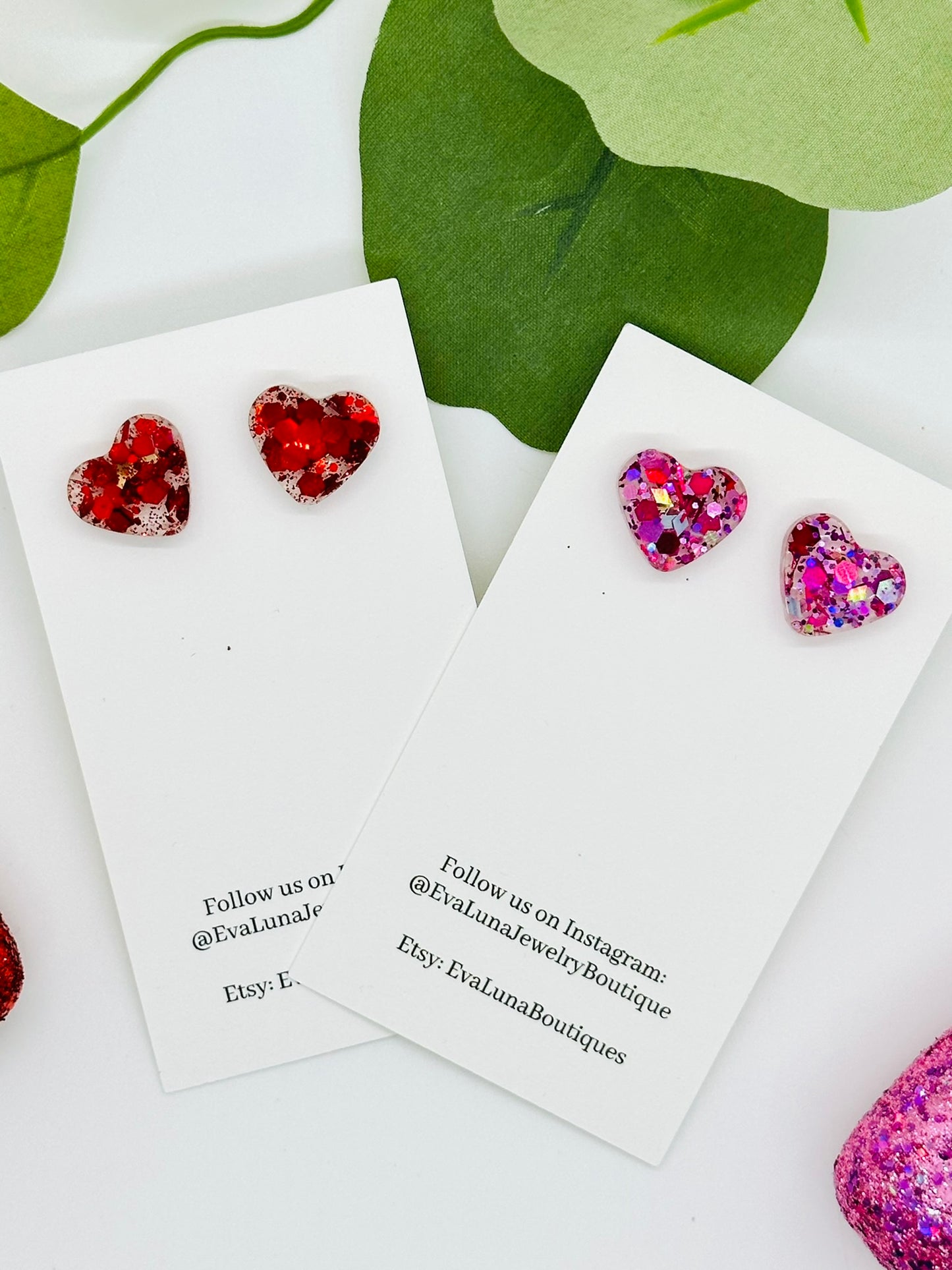 Glitter Heart Stud Earrings