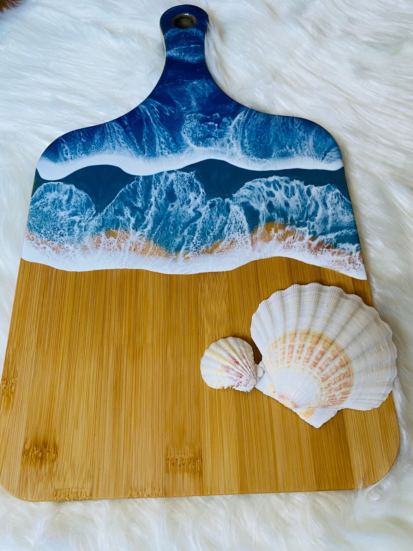 Ocean Resin Charcuterie Board with Handle, Made to Order Resin Board, Beach Wave Serving Board, Wood Charcuterie Board, Gift for Her