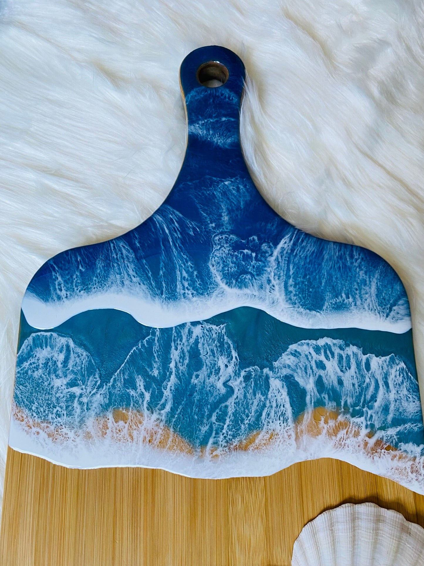 Ocean Resin Charcuterie Board with Handle, Made to Order Resin Board, Beach Wave Serving Board, Wood Charcuterie Board, Gift for Her